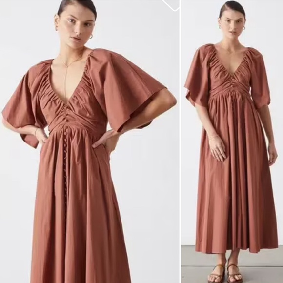 NWT Joslin Sakura Midi Earth Brown Dress in Organic Cotton - Picture 2 of 16